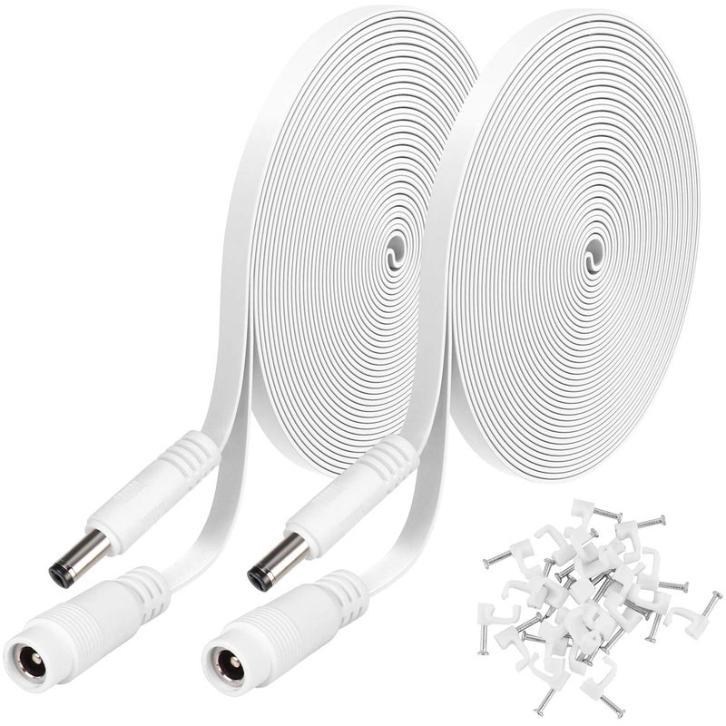 Uogw 2 Pack 20ft/6m DC Power Extension Cable 2.1mm x 5.5mm Compatible with 12V DC Adapter Cord for CCTV IP Camera, LED, Car, White - Image 1